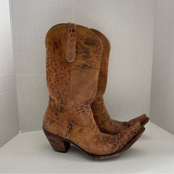 Old Gringo Boots Leather Cowboy Western Animal Leopard Print Pointed Square Tan - Picture 2 of 16